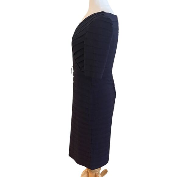 Adrianna Papell Navy Short Sleeve V-Neck Banded Sheath Dress Size 10 - Picture 5 of 12